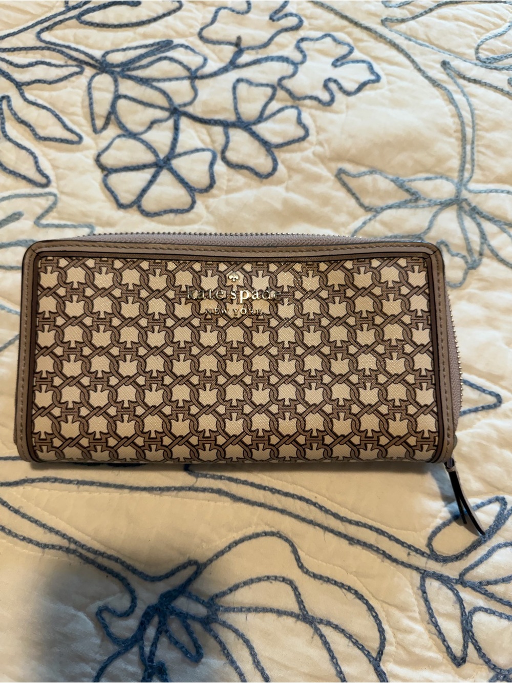 kate spade Beige Taupe Patterned Zip Wallet